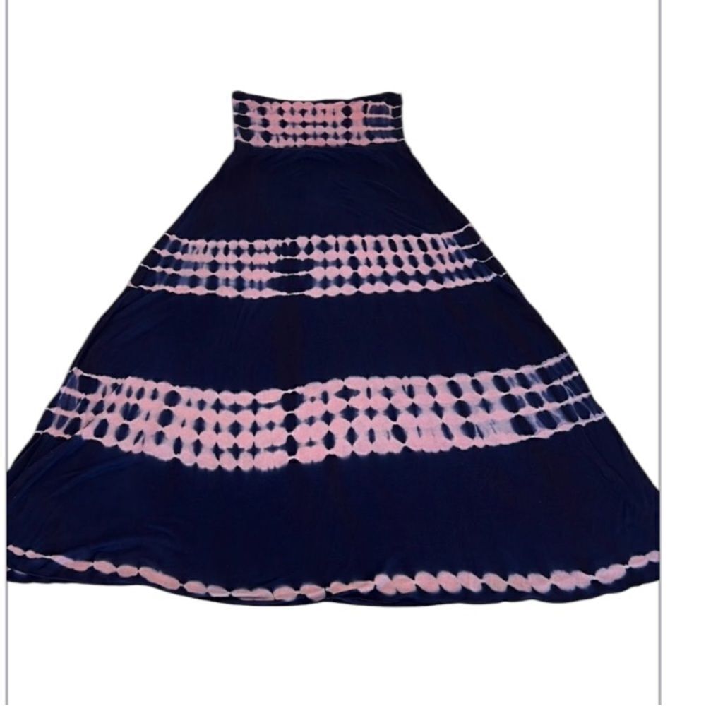 Club Z size S fold over waist pink and blue tye dye maxi skirt or dress EUC